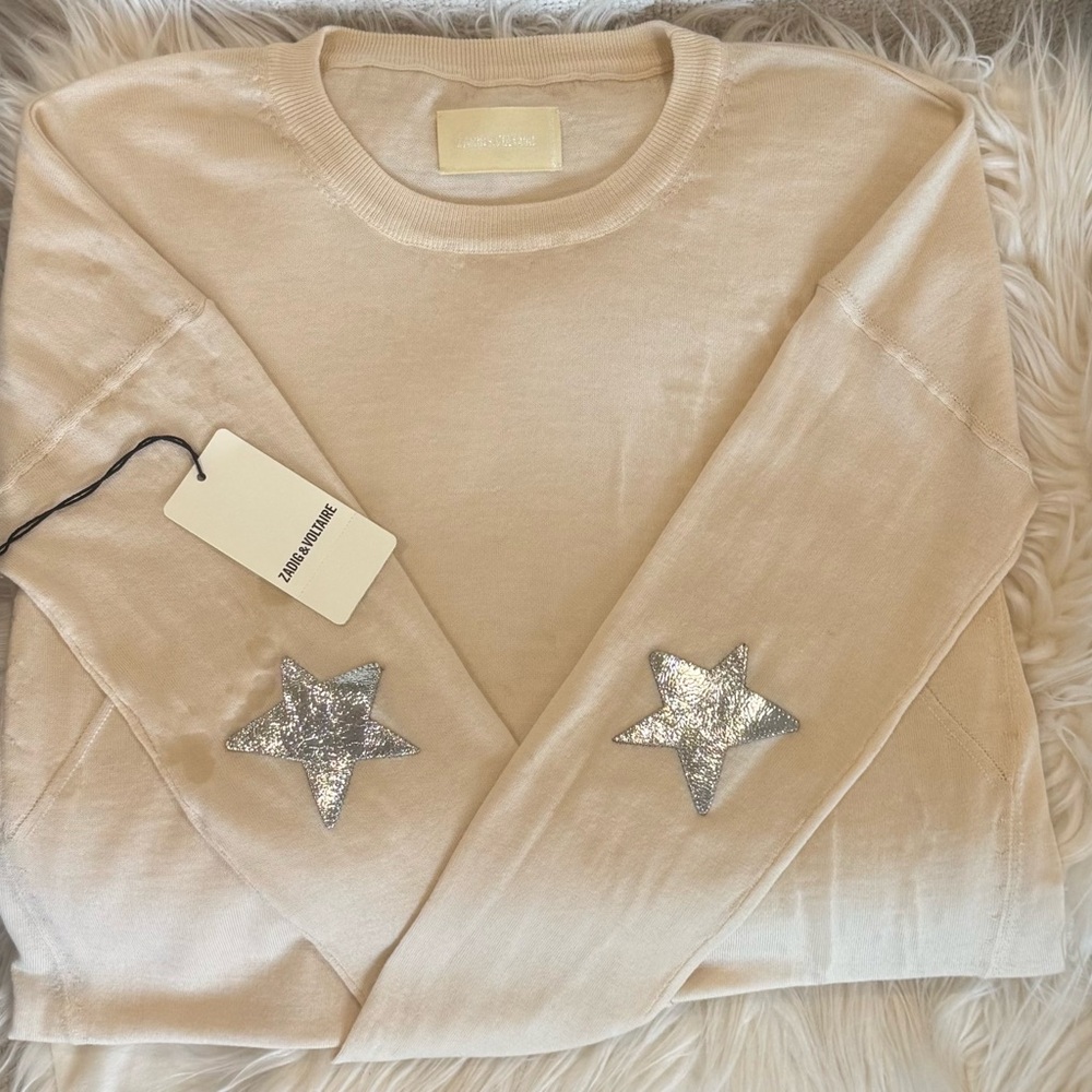 Cream Sweater with Silver Star by  Zadig & Voltaire